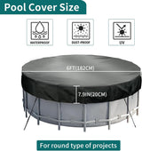 Round Pool Cover - Robust 420D Oxford Fabric Cover for Garden Pools with Drawstring - Waterproof Round Pool Cover with Winding Cord and Ground Pegs - 6 ft - Side View