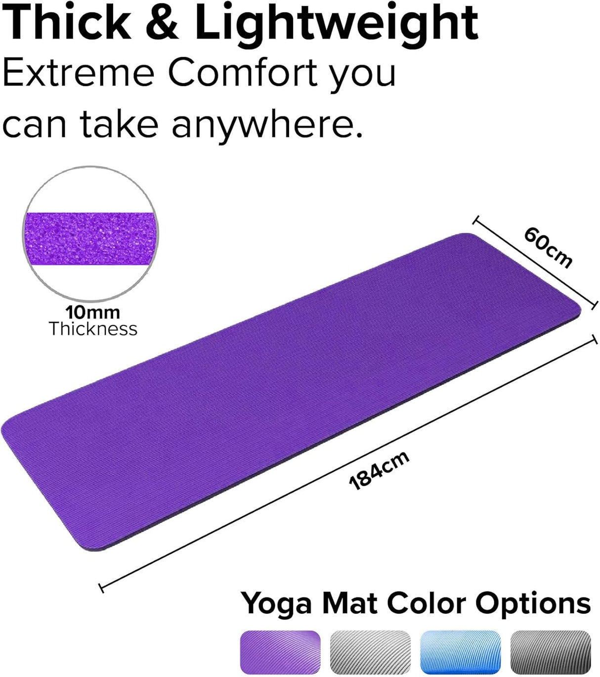 Yoga Mat - Unisex - Non-slip Thick Foam Fitness Exercise Mat - With Portable Strap - Lightweight Home Fitness Equipment - Suitable for Yoga, Pilates, Stretching, Gymnastics Training and Camping
