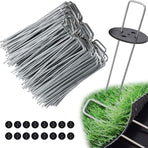 Weed Foil Spikes - U-shaped Ground Pegs - Garden - Artificial Grass - Ground Pegs, Tent, Heavy Metal - 100 pieces + 16 Buffer Rings