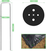 Weed Foil Spikes - U-shaped Ground Pegs - Garden - Artificial Grass - Ground Pegs, Tent, Heavy Metal - 100 pieces + 16 Buffer Rings - Front View
