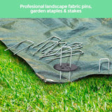 Weed Foil Spikes - U-shaped Ground Pegs - Garden - Artificial Grass - Ground Pegs, Tent, Heavy Metal - 100 pieces + 16 Buffer Rings - Side View
