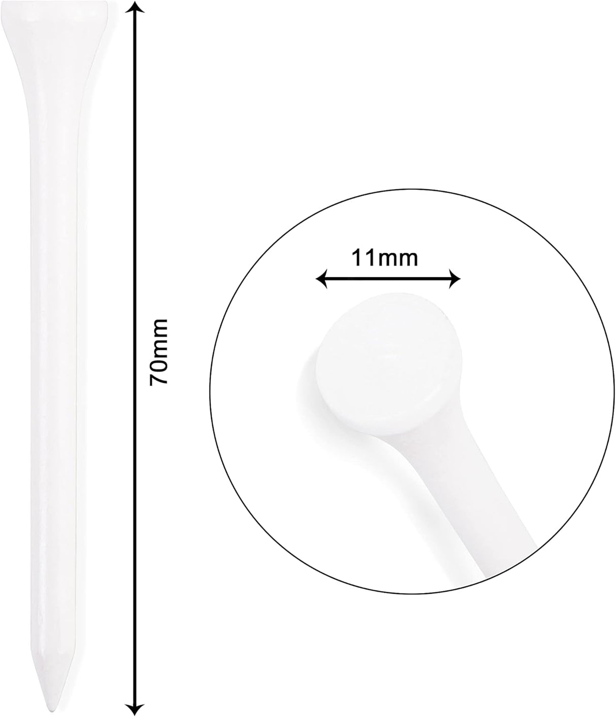 Wooden golf tee - 70 mm - White - 100 pieces