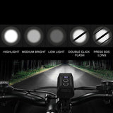 Bicycle lamp - High lumen bicycle headlamp, 2 LEDs - Super bright headlamp - 7 modes for all bicycles, mountain bikes, racing bikes - Rechargeable via USB - Front View