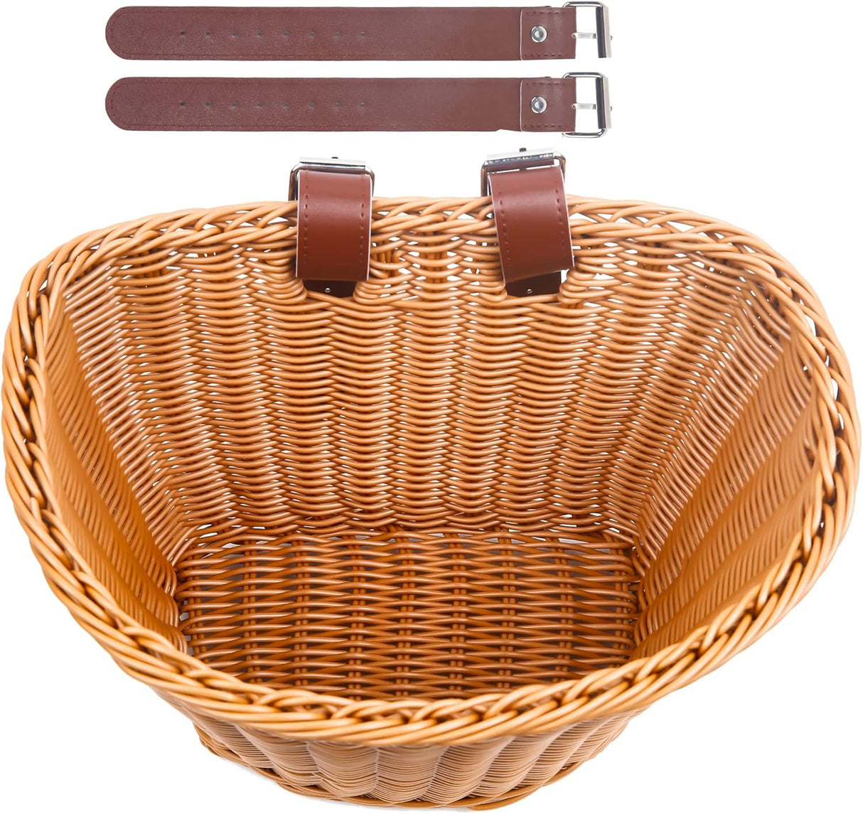 Bicycle basket - D-shaped bicycle basket for the handlebars - Storage box for the handlebars - Woven plastic - With 2 adjustable straps