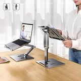 Computer Stand - Adjustable Lift Stand - Suitable for laptop, tablet, textbooks, cookbooks and magazines - Cooling vents - Metal - Silver - Front View