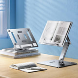 Computer Stand - Adjustable Lift Stand - Suitable for laptop, tablet, textbooks, cookbooks and magazines - Cooling vents - Metal - Silver - Side View
