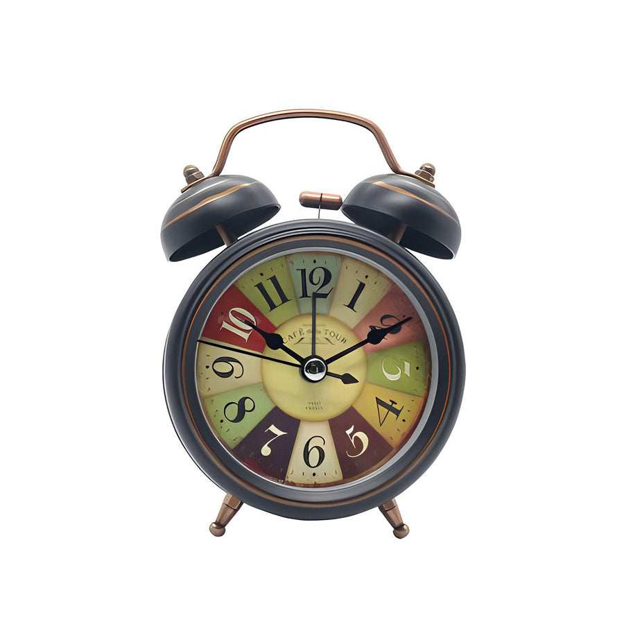 Alarm Clock - Retro Mini Silent Alarm Clock - with Night Light - Retro Arabic Digital Analog Quartz Alarm Clock - Ticking Double Bell Alarm Clock - Desk Clock with Alarm - Silent Clock
