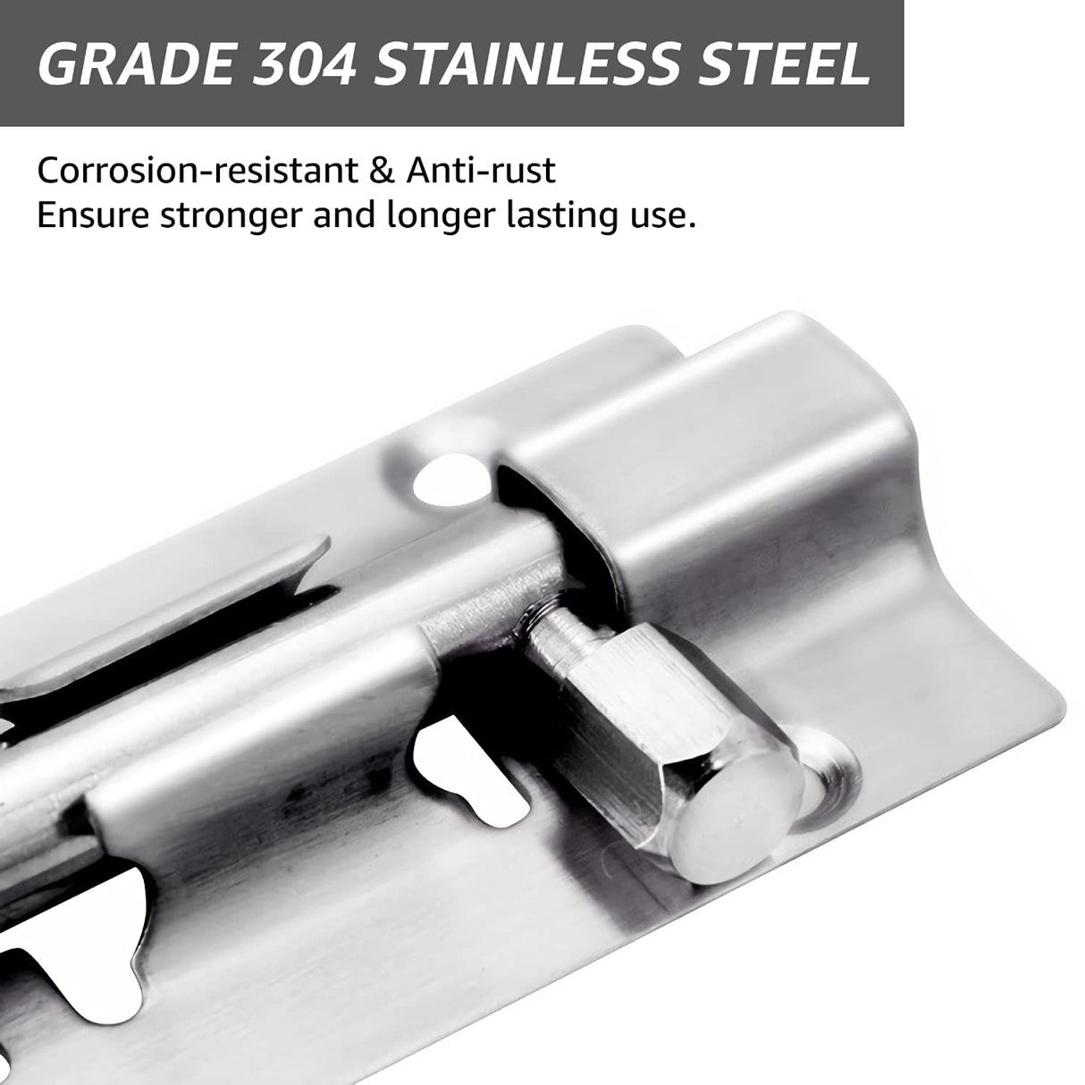Door Latch - Sliding Latch Made of Stainless Steel 304 with Screws - Suitable for Bathrooms, Bedrooms, Sheds and Garden Toilets - 4" (97mm)