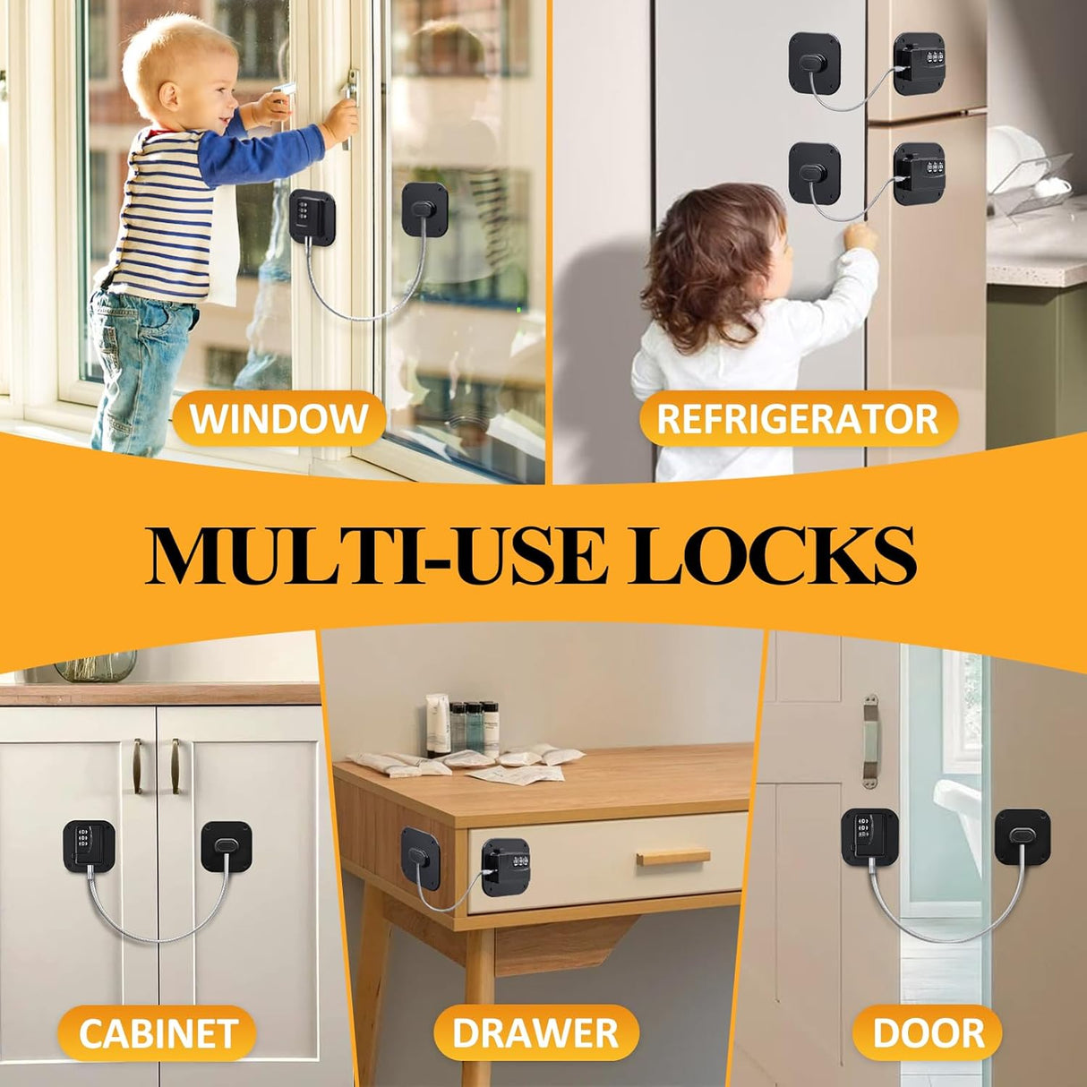 Child Lock Window Locks Refrigerator Locks - Suitable for Baby Safety - High Quality Child-Proof Refrigerator Locks - Strong Self-Adhesive No Drilling Required Window Drawer Cabinet - Pack of 2
