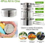 Camping Cookware Set - Multifunctional Portable Stainless Steel Cookware Set - Suitable for 2-3 People - Outdoor Picnic - Set of 4 - Front View