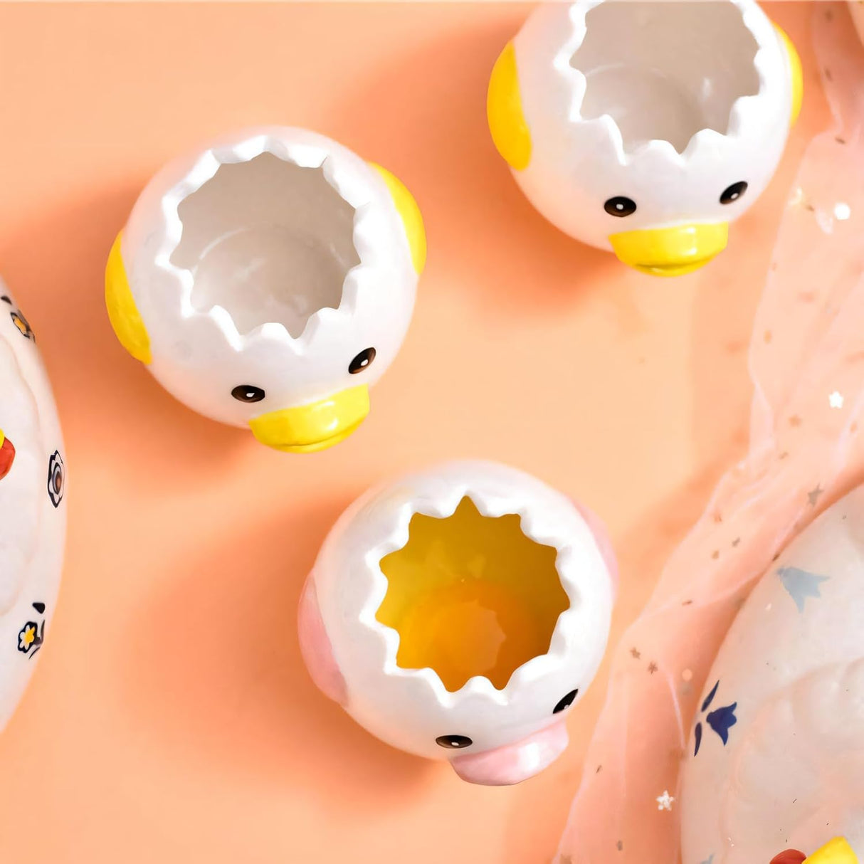 Egg White Separator - Ceramic Egg Yolk Separator - Portable Kitchen Gadget - Yellow Chicken - 2 Pieces