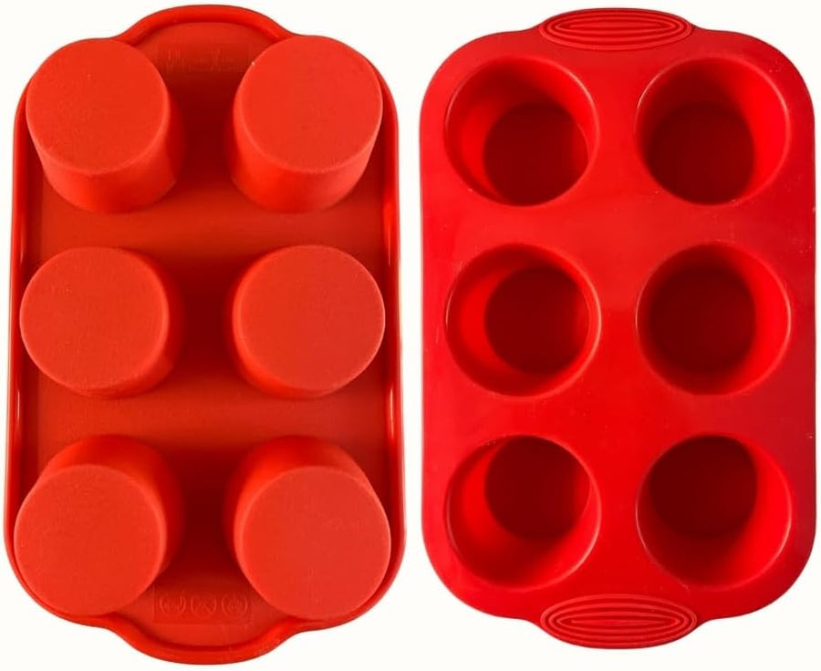 Silicone Muffin Mold - Silicone Yorkshire Pudding Mold, Muffin Mould, Non-Stick Muffin Cupcake Mold - for Muffin Cupcakes or Yorkshire Pudding - Baking Tools 30*18*4 cm - Red - 6 Cups - 2 pieces