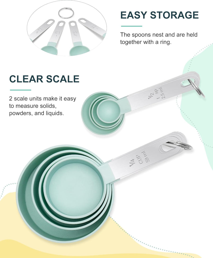 Measuring Cups & Spoons - Interlocking measuring cups for measuring dry or liquid ingredients - Stainless steel handles - Set of 8