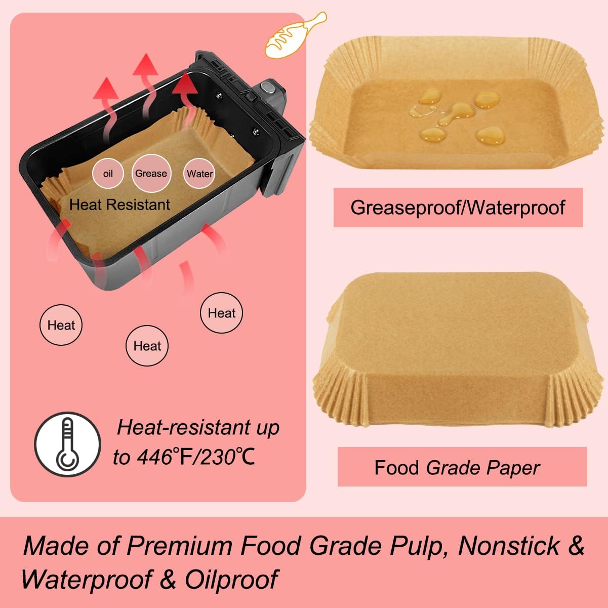 Silicone Baking Paper - Suitable for Airfryer Liners - Compatible with Dual-Zone Fryers - 100 Pieces