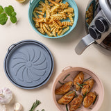 Airfryer silicone baking molds - reusable airfryer basket - baking tray - multifunctional round baking tray - microwave and oven safe - pink + gray + blue - 3 pieces - Side View