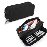 Pencil Case - Stationery Pencil Case - Large Capacity Zipper Pocket - Large Capacity Storage Pencil Case - Suitable for School, University, Office Supplies - 1 Piece - Black - Front View