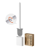 Toilet brush and holder - Deep cleaning silicone toilet brush - Flat toilet brush with long handle - Quick-drying toilet brush and holder - For bathroom - Floor/wall mounted - White - 11*8.5*13.8cm