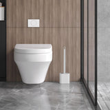 Toilet brush and holder - Deep cleaning silicone toilet brush - Flat toilet brush with long handle - Quick-drying toilet brush and holder - For bathroom - Floor/wall mounted - White - 11*8.5*13.8cm - Front View