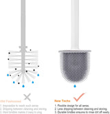 Toilet brush and holder - Deep cleaning silicone toilet brush - Flat toilet brush with long handle - Quick-drying toilet brush and holder - For bathroom - Floor/wall mounted - White - 11*8.5*13.8cm - Top-Down View