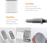 Toilet brush and holder - Deep cleaning silicone toilet brush - Flat toilet brush with long handle - Quick-drying toilet brush and holder - For bathroom - Floor/wall mounted - White - 11*8.5*13.8cm - 45-Degree Angle