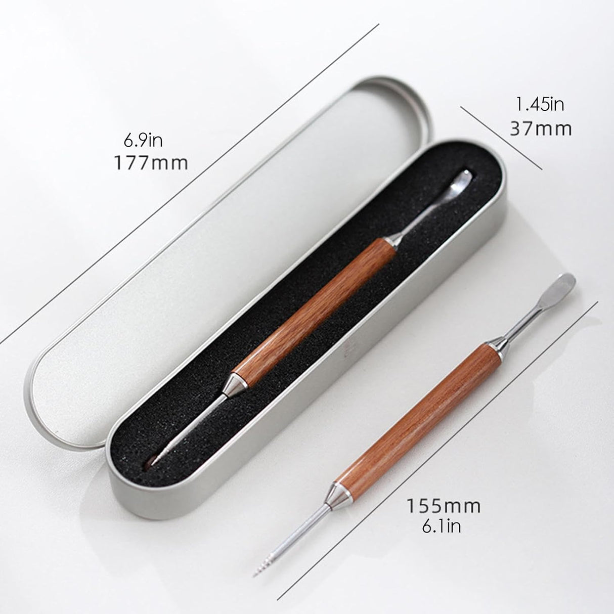 Coffee Latte Art Needle - 304 Stainless Steel Coffee Art Pen - Cappuccino Engraving Pen Double Head - Stainless Steel Espresso Tool - For Latte Decoration - With Wooden Handle