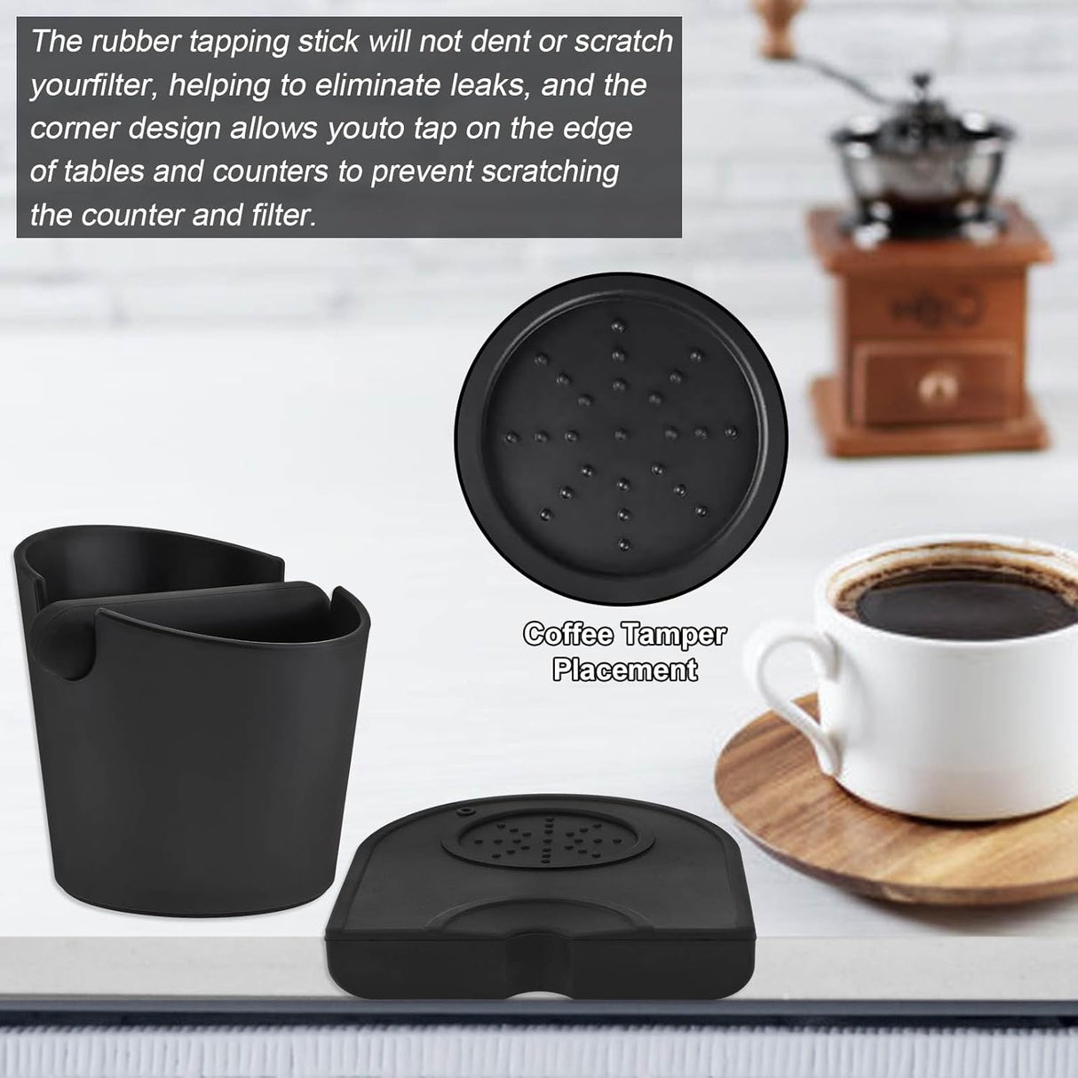 Silicone Coffee Grounds Container + Coffee Mat - Suitable for Office and Home - With Removable Tamper and Non-Slip Base
