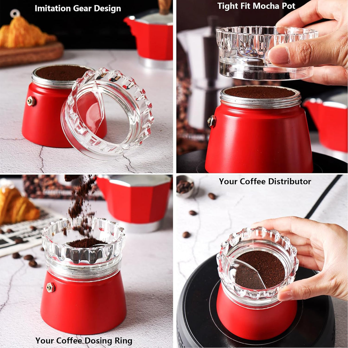 Moka Pot Dosing Ring and Coffee Dispenser - 2-in-1 Dosing Ring - Fast Dosing and Compaction (Large Size 8.4*8.4*3.9cm)