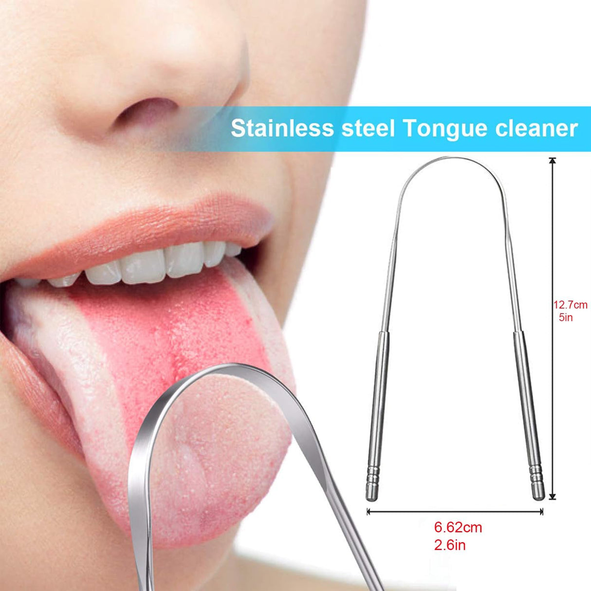 Tongue scraper - Stainless steel tongue cleaner - Freshens breath - Restores taste - Pack of 2