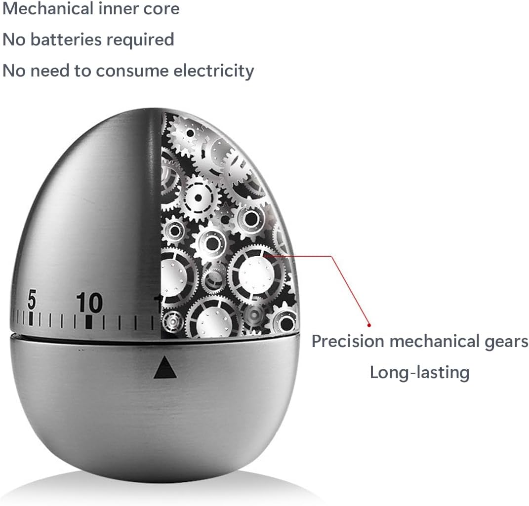Egg Timer - Kitchen Timer - Analogue Kitchen Timer - Mechanical Kitchen Timer - Timer - Egg - Stainless Steel