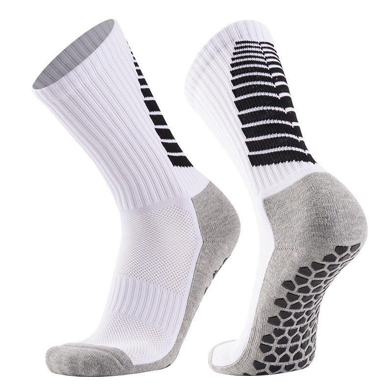 Socks - Football Socks - Men's Mid-Calf - Towel Sole - PVC Anti-Slip Thickened - Sports Football Socks - Shock Absorption and Wear Resistance - 1 Pair - White - Sizes 39-45 available