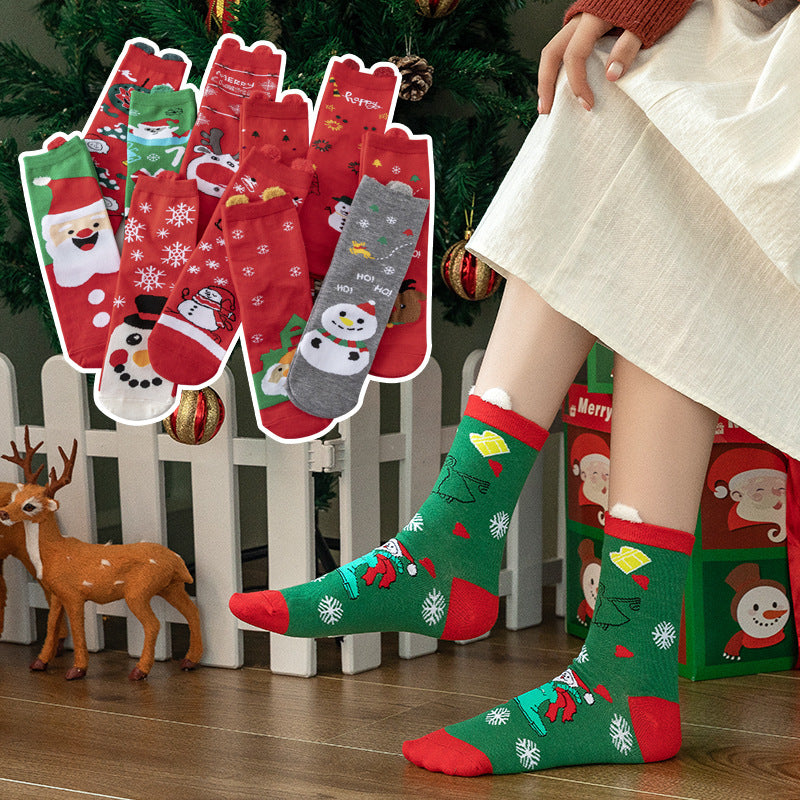 Socks - Christmas socks - Cotton women's socks with cartoon motif - 5 pairs