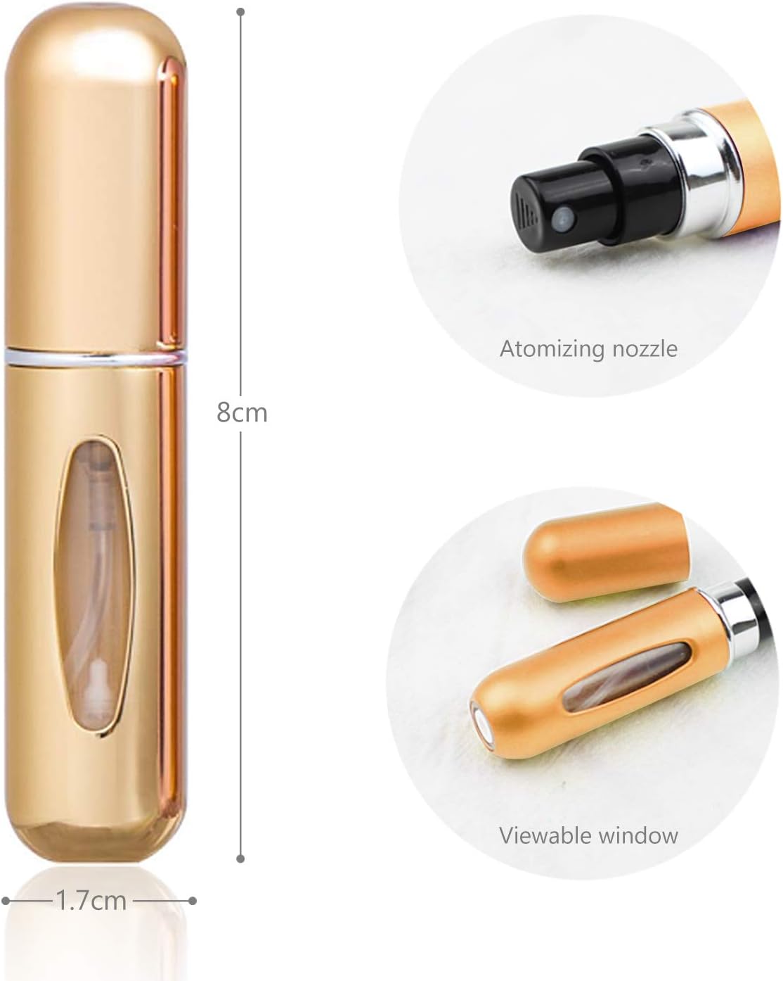 Perfume Spray Bottle 5ml - Mini Travel Atomizer Bottle - Empty Atomizer Bottle with Filling Opening - With Viewing Window - Wallet-Friendly Essential Oil Toner Aftershave - Pack of 5