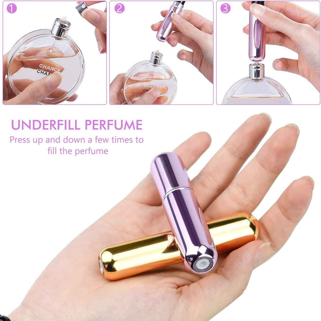 Perfume Spray Bottle 5ml - Mini Travel Atomizer Bottle - Empty Atomizer Bottle with Filling Opening - With Viewing Window - Wallet-Friendly Essential Oil Toner Aftershave - Pack of 5