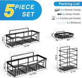 Self-Adhesive Shower Shelf - Rust-Resistant Stainless Steel Bathroom Organizer - No Drilling Required - Perfect for Bathroom Storage and Home Decor - XL - 5-Pack - Top-Down View