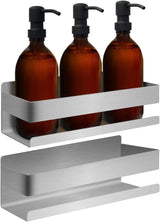 Shower Shelf - No Drilling Required - Strong 3M Self-Adhesive Wall Shelf No Drilling Required - Stainless Steel - Neat Storage Basket for Shampoo and Gel - Shower Organizer - 1 Pack Silver - Front View