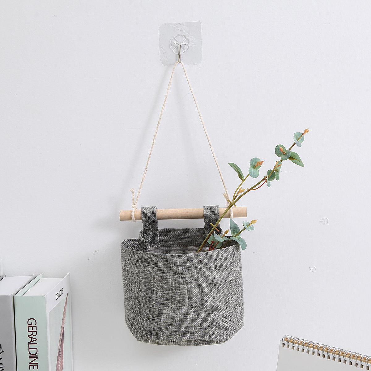 Hanging Storage Bag with Pockets - Hanging Storage Bag in Cotton and Linen - Over-the-Door Wall Organizer - Suitable for Bedroom and Bathroom - 3 Layers - Gray