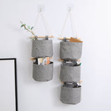 Hanging Storage Bag with Pockets - Hanging Storage Bag in Cotton and Linen - Over-the-Door Wall Organizer - Suitable for Bedroom and Bathroom - 3 Layers - Gray - Top-Down View