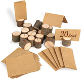 Wooden Place Cards (20) + Kraft Cards (20) - Wooden Card Holders - Wooden Place Cards - Rustic Wooden Photo Holders - Wedding Decorations