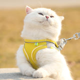 Cat Harness - Cat Harness and Leash Set - Soft, Adjustable, Escape-Proof Cat Leash - Breathable, Comfortable Vest for Easy Putting on, Suitable for Small Dogs and Kittens, Suitable for Outdoor Walks - Yellow XS