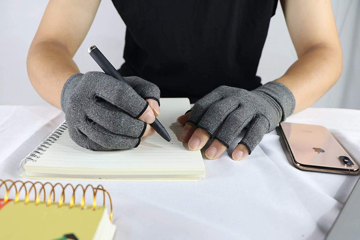 Rheumatism Gloves - Compression Gloves - Unisex - Osteoarthritis - Rheumatism - Arthritis - RSI - Carpal Tunnel Syndrome - S - Heather Grey Half Finger Gel