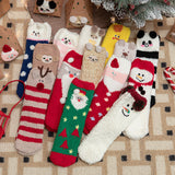 Christmas Socks - Mid-Tube Autumn and Winter Men and Women - Thickened Coral Fleece Socks - Christmas Gift Box Socks - Green Christmas Tree Style - One Pair