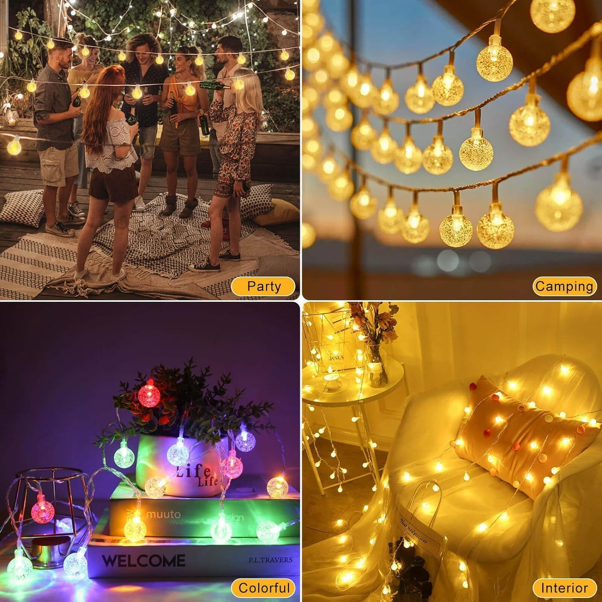 LED string lights with balls - battery operated - suitable for family gatherings, patios, gardens and weddings (6 m, 40 LEDs, warm color)