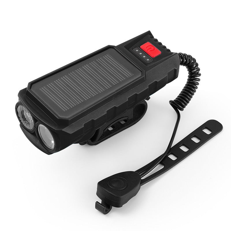 Bicycle Light - Bicycle Front Light - Rechargeable - Solar Powered with High Durability, Dual Lights Ultra-Bright with Horn Function, USB Rechargeable