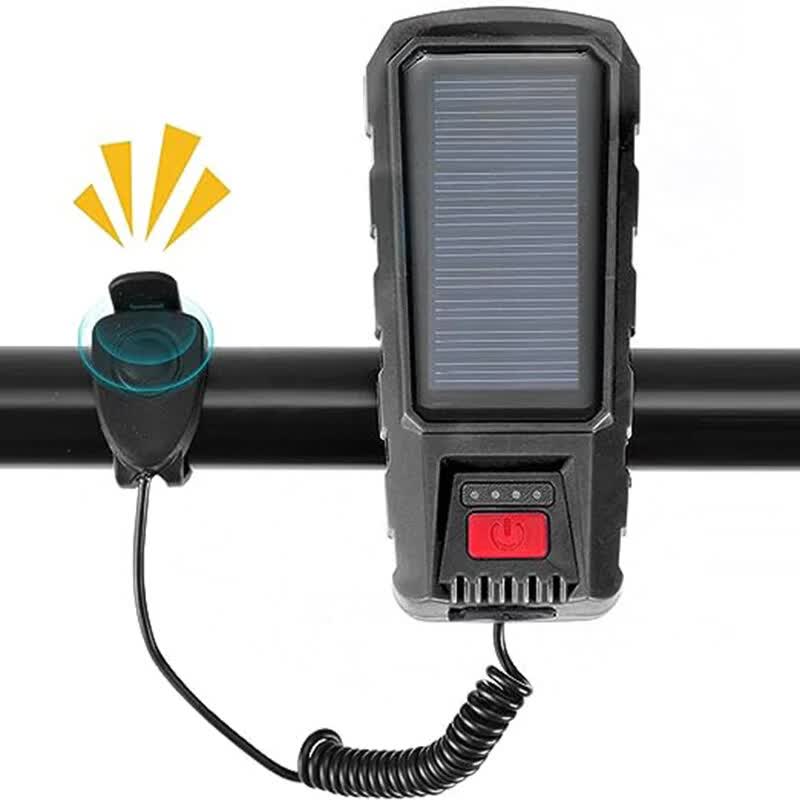 Bicycle Light - Bicycle Front Light - Rechargeable - Solar Powered with High Durability, Dual Lights Ultra-Bright with Horn Function, USB Rechargeable