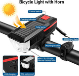 Bicycle Light - Rechargeable Solar Bike Light with 120dB Horn and 1500mAh Battery - USB and Solar Powered Rechargeable, 3 Lighting Modes and 4 Flashing Modes - Waterproof and Durable Bicycle Light for Front and Rear Light - Side View