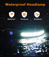 LED Headlamp - 230° Wide Beam - Rechargeable Headlamp with Digital Battery Display - 500 Lumens - Waterproof USB Headlamp for Camping, Running, Hiking - Adjustable Silicone Strap - 45-Degree Angle