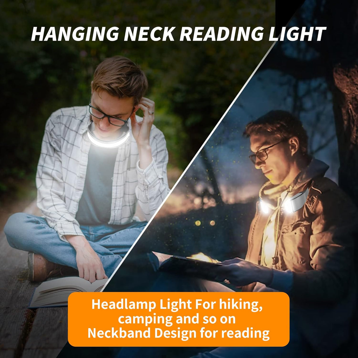 Rechargeable LED Headlamp - 230° Wide Beam Headlamp for Night Walking, Running, Camping, Night Fishing and Cycling - Multifunctional Rechargeable Headlamp and Neck Torch - Waterproof, Super Bright COB LED Light with Adjustable Strap