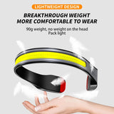 Rechargeable LED Headlamp - 230° Wide Beam Headlamp for Night Walking, Running, Camping, Night Fishing and Cycling - Multifunctional Rechargeable Headlamp and Neck Torch - Waterproof, Super Bright COB LED Light with Adjustable Strap - Side View