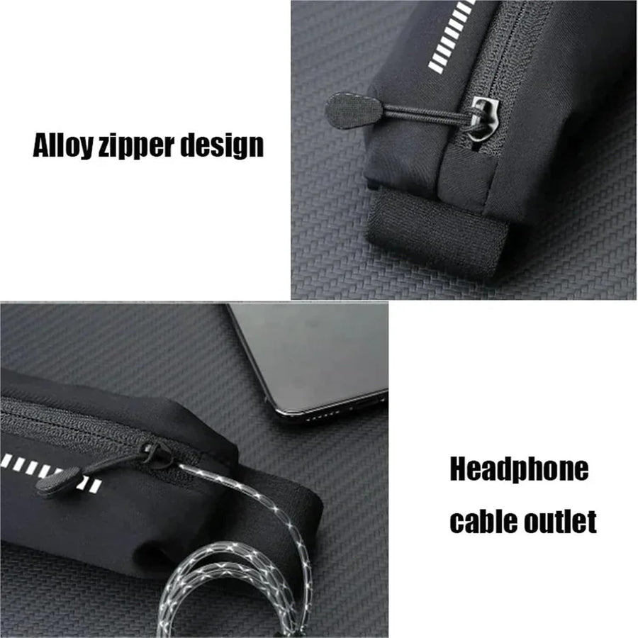 Waterproof Running Belt Waist Pack with Reflective Strip, Slim Phone and Key Pouch for Jogging, Cycling and Gym Training, Black