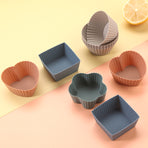 24 Pack Reusable Silicone Cupcake Moulds, Round Square and Heart Baking Cups for Muffins, Cakes and Desserts, Assorted Colours
